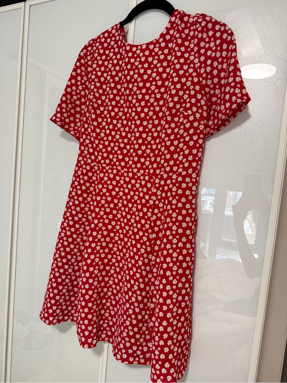 Red Floral Short-Sleeve A-Line Dress